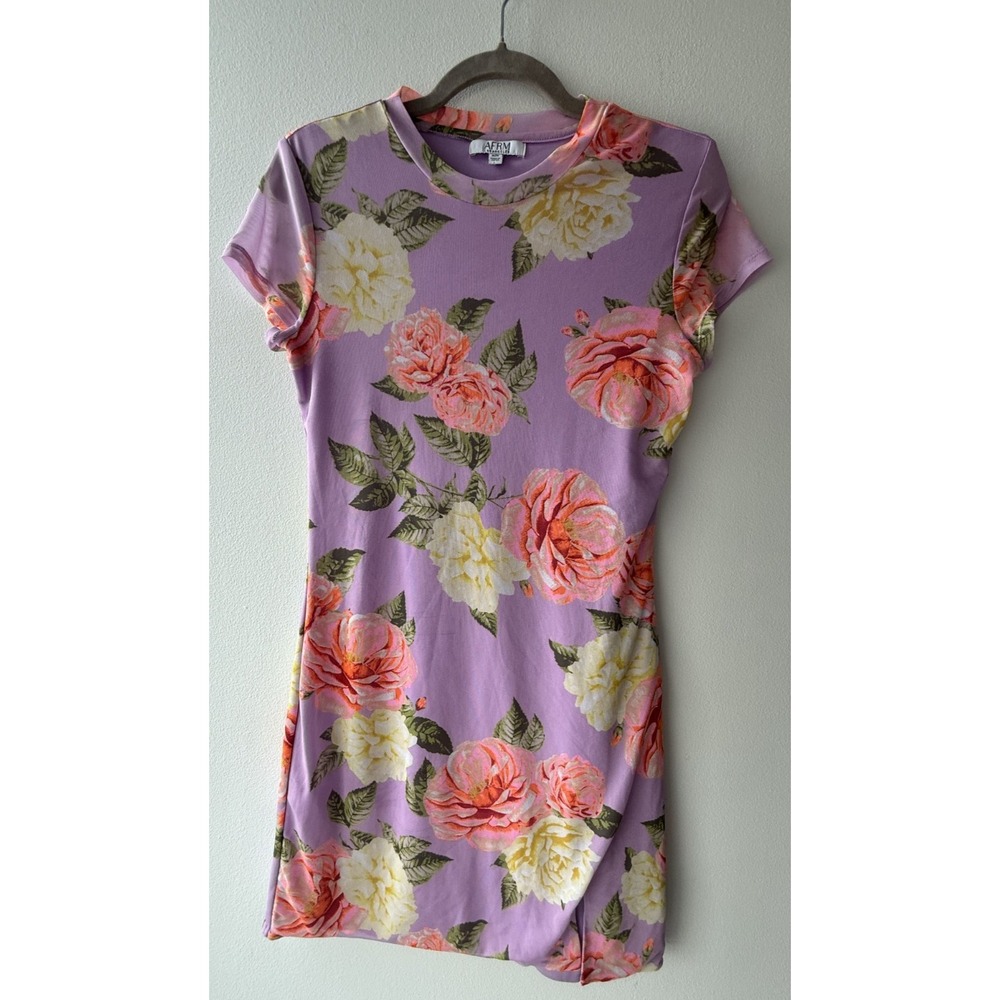 AFRM Women's Size Medium Cap Sleeve Mini Dress Purple Floral Mesh Lined EUC